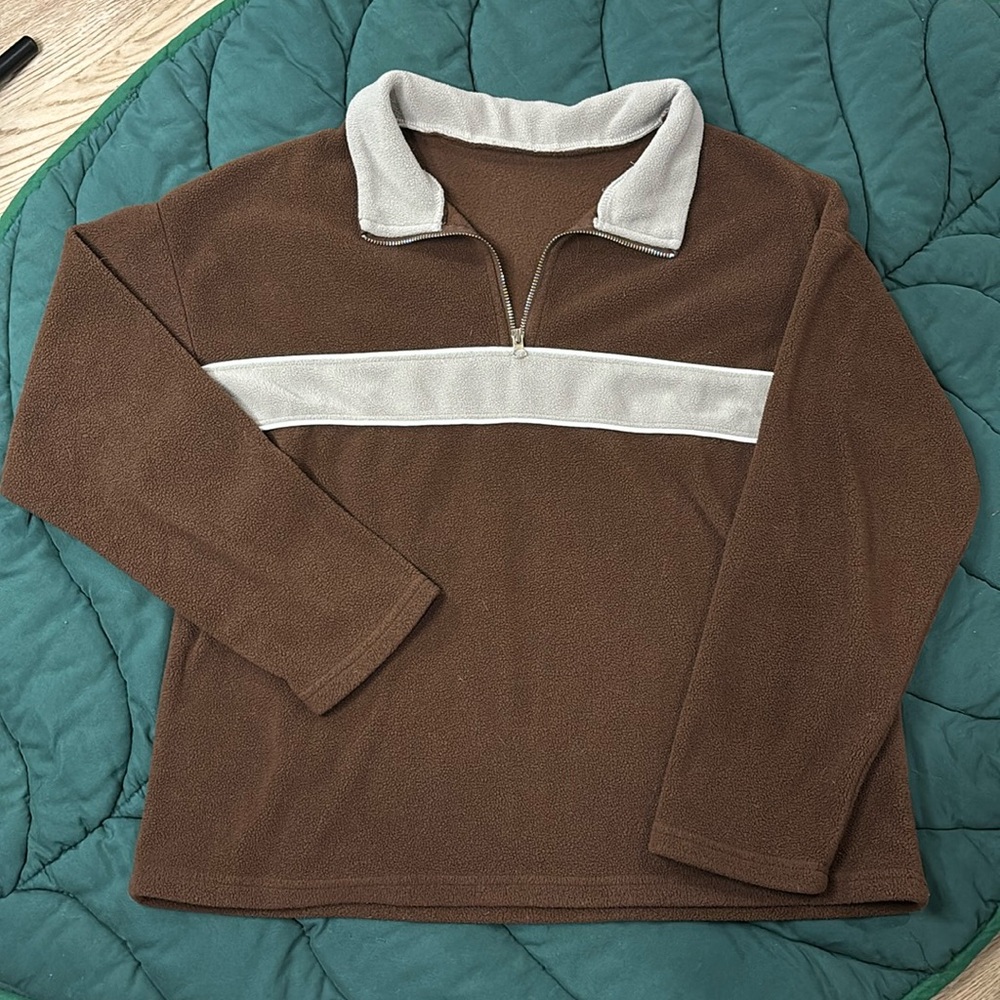 SHEIN XS Brown and Gray Half Zip Pullover Sweatshirt with Collared Neckline